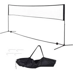 HOMCOM Filet De Badminton/loisirs 5 M - Hauteur Réglable 1,58 M Max. - Filet Portable Avec Support Pieds Et Piquets - Sac De Transport Inclus - Noir