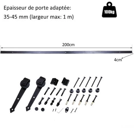 HOMCOM Kit De Porte Coulissante Système Galandage Pour Porte épaisseur 35-45 Mm Largeur Max. 1 M Charge Max. 100 Kg Acier Brun Foncé 4 HOMCOM Kit De Porte Coulissante Système Galandage Pour Porte épaisseur 35-45 Mm Largeur Max. 1 M Charge Max. 100 Kg Acier Brun Foncé – Image 3