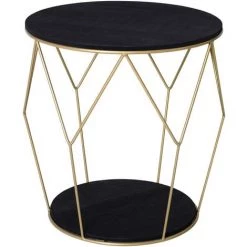 HOMCOM Table Basse Ronde Design Style Art Déco Ø 45 X 48H Cm MDF Noir Métal Doré - Noir