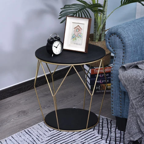 HOMCOM Table Basse Ronde Design Style Art Déco Ø 45 X 48H Cm MDF Noir Métal Doré - Noir 4 HOMCOM Table Basse Ronde Design Style Art Déco Ø 45 X 48H Cm MDF Noir Métal Doré - Noir – Image 2