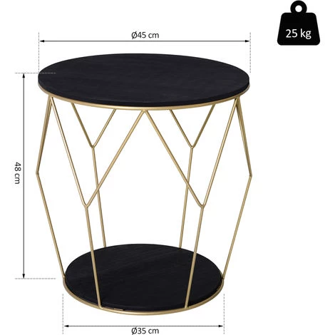 HOMCOM Table Basse Ronde Design Style Art Déco Ø 45 X 48H Cm MDF Noir Métal Doré - Noir 5 HOMCOM Table Basse Ronde Design Style Art Déco Ø 45 X 48H Cm MDF Noir Métal Doré - Noir – Image 3
