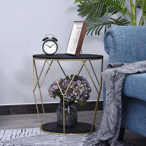 HOMCOM Table Basse Ronde Design Style Art Déco Ø 45 X 48H Cm MDF Noir Métal Doré - Noir 6 HOMCOM Table Basse Ronde Design Style Art Déco Ø 45 X 48H Cm MDF Noir Métal Doré - Noir – Image 4