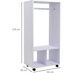 HOMCOM Portant à Vêtements Penderie Mobile Avec Roulettes 2 Niches + Grand Espace Penderie Panneaux Particules Blanc -France HOMCOM Soldes 2022 17698625 3