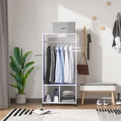 HOMCOM Portant à Vêtements Penderie Mobile Avec Roulettes 2 Niches + Grand Espace Penderie Panneaux Particules Blanc -France HOMCOM Soldes 2022 17698625 4