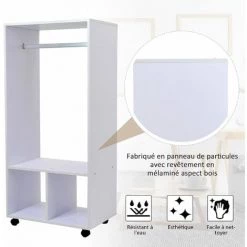 HOMCOM Portant à Vêtements Penderie Mobile Avec Roulettes 2 Niches + Grand Espace Penderie Panneaux Particules Blanc -France HOMCOM Soldes 2022 17698625 5