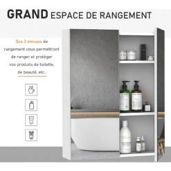 HOMCOM Armoire Avec Miroir En Bois Rangement Salle De Bain Fermeture Porte Tampon MDF Blanc - Blanc -France HOMCOM Soldes 2022 17698688 4
