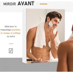 HOMCOM Armoire Avec Miroir En Bois Rangement Salle De Bain Fermeture Porte Tampon MDF Blanc - Blanc -France HOMCOM Soldes 2022 17698688 5