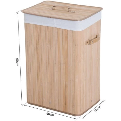 HOMCOM Panier à Linge Corbeille à Linge Bac à Linge Bambou Pliable Couvercle Sac Amovible 3 Poignées PU 40L X 30l X 60H Cm Beige 5 HOMCOM Panier à Linge Corbeille à Linge Bac à Linge Bambou Pliable Couvercle Sac Amovible 3 Poignées PU 40L X 30l X 60H Cm Beige – Image 3