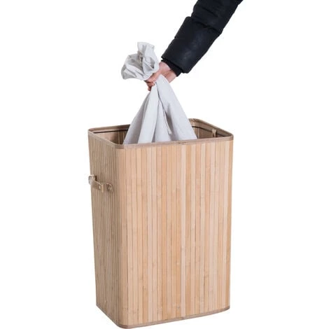 HOMCOM Panier à Linge Corbeille à Linge Bac à Linge Bambou Pliable Couvercle Sac Amovible 3 Poignées PU 40L X 30l X 60H Cm Beige 7 HOMCOM Panier à Linge Corbeille à Linge Bac à Linge Bambou Pliable Couvercle Sac Amovible 3 Poignées PU 40L X 30l X 60H Cm Beige – Image 5