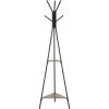HOMCOM Porte-manteau Trépied Style Industriel Branches 2 étagères + 6 Patères Dim. 52L X 46l X 182H Cm Métal Noir Panneaux Particules Boisés
