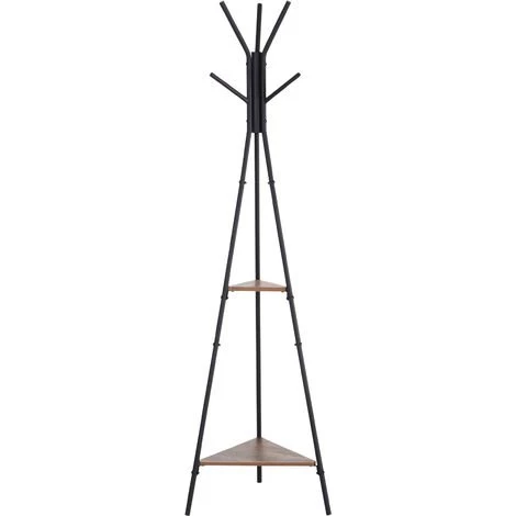 HOMCOM Porte-manteau Trépied Style Industriel Branches 2 étagères + 6 Patères Dim. 52L X 46l X 182H Cm Métal Noir Panneaux Particules Boisés 3 HOMCOM Porte-manteau Trépied Style Industriel Branches 2 étagères + 6 Patères Dim. 52L X 46l X 182H Cm Métal Noir Panneaux Particules Boisés
