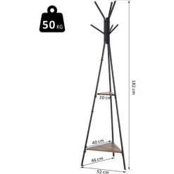 HOMCOM Porte-manteau Trépied Style Industriel Branches 2 étagères + 6 Patères Dim. 52L X 46l X 182H Cm Métal Noir Panneaux Particules Boisés 9 HOMCOM Porte-manteau Trépied Style Industriel Branches 2 étagères + 6 Patères Dim. 52L X 46l X 182H Cm Métal Noir Panneaux Particules Boisés -France HOMCOM Soldes 2022 17919633 3
