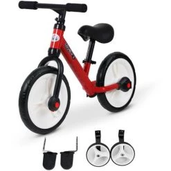 HOMCOM Vélo Enfant Draisienne 2 En 1 Roulettes Et Pédales Amovibles Roues 11" Hauteur Selle Réglable Acier Rouge - Rouge