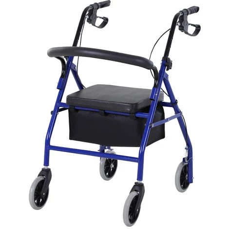 HOMCOM Déambulateur 4 Roues - Déambulateur Pliable Léger - Assise + Dossier Rembourré - Poignées Ergonomiques, Freins à Main - Panier Rangement - Métal Bleu - Bleu 3 HOMCOM Déambulateur 4 Roues - Déambulateur Pliable Léger - Assise + Dossier Rembourré - Poignées Ergonomiques, Freins à Main - Panier Rangement - Métal Bleu - Bleu