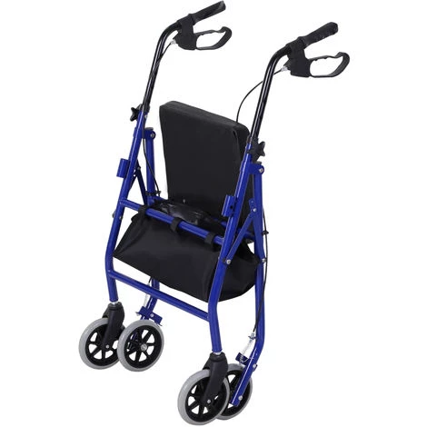 HOMCOM Déambulateur 4 Roues - Déambulateur Pliable Léger - Assise + Dossier Rembourré - Poignées Ergonomiques, Freins à Main - Panier Rangement - Métal Bleu - Bleu 6 HOMCOM Déambulateur 4 Roues - Déambulateur Pliable Léger - Assise + Dossier Rembourré - Poignées Ergonomiques, Freins à Main - Panier Rangement - Métal Bleu - Bleu – Image 4
