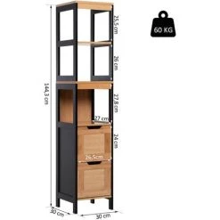 HOMCOM Meuble Colonne Rangement Salle De Bain Style Cosy Dim. 30L X 30l X 144H Cm 3 étagères 2 Tiroirs Bambou MDF Noir - Marron 9 HOMCOM Meuble Colonne Rangement Salle De Bain Style Cosy Dim. 30L X 30l X 144H Cm 3 étagères 2 Tiroirs Bambou MDF Noir - Marron -France HOMCOM Soldes 2022 18252891 3