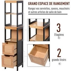 HOMCOM Meuble Colonne Rangement Salle De Bain Style Cosy Dim. 30L X 30l X 144H Cm 3 étagères 2 Tiroirs Bambou MDF Noir - Marron 10 HOMCOM Meuble Colonne Rangement Salle De Bain Style Cosy Dim. 30L X 30l X 144H Cm 3 étagères 2 Tiroirs Bambou MDF Noir - Marron -France HOMCOM Soldes 2022 18252891 4