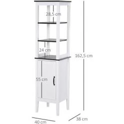 HOMCOM Meuble Colonne Rangement Salle De Bain Dim. 40L X 38l X 162H Cm 3 étagères + Placard MDF Panneaux Particules Blanc Aspect Noyer - Blanc -France HOMCOM Soldes 2022 18252898 3