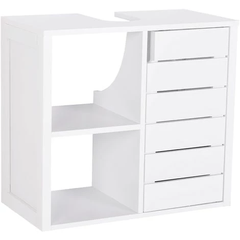 HOMCOM Meuble Salle De Bain Mural - Meuble Sous-vasque - Placard 1 Porte Avec étagère - Double Niche - Dim. 60L X 30l X 54H Cm - MDF Blanc 3 HOMCOM Meuble Salle De Bain Mural - Meuble Sous-vasque - Placard 1 Porte Avec étagère - Double Niche - Dim. 60L X 30l X 54H Cm - MDF Blanc