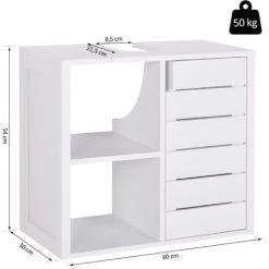 HOMCOM Meuble Salle De Bain Mural - Meuble Sous-vasque - Placard 1 Porte Avec étagère - Double Niche - Dim. 60L X 30l X 54H Cm - MDF Blanc 9 HOMCOM Meuble Salle De Bain Mural - Meuble Sous-vasque - Placard 1 Porte Avec étagère - Double Niche - Dim. 60L X 30l X 54H Cm - MDF Blanc -France HOMCOM Soldes 2022 18252907 3