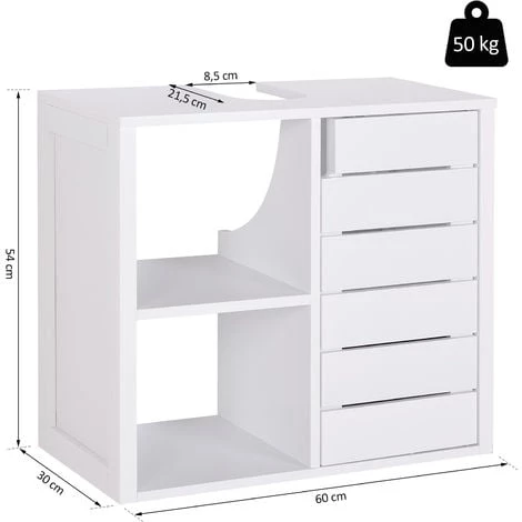 HOMCOM Meuble Salle De Bain Mural - Meuble Sous-vasque - Placard 1 Porte Avec étagère - Double Niche - Dim. 60L X 30l X 54H Cm - MDF Blanc 5 HOMCOM Meuble Salle De Bain Mural - Meuble Sous-vasque - Placard 1 Porte Avec étagère - Double Niche - Dim. 60L X 30l X 54H Cm - MDF Blanc – Image 3