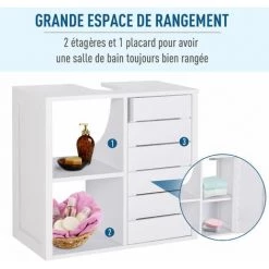 HOMCOM Meuble Salle De Bain Mural - Meuble Sous-vasque - Placard 1 Porte Avec étagère - Double Niche - Dim. 60L X 30l X 54H Cm - MDF Blanc 10 HOMCOM Meuble Salle De Bain Mural - Meuble Sous-vasque - Placard 1 Porte Avec étagère - Double Niche - Dim. 60L X 30l X 54H Cm - MDF Blanc -France HOMCOM Soldes 2022 18252907 4