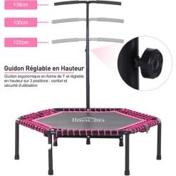 HOMCOM Trampoline De Fitness / Gymnastique Haute Performance Ø 122 Cm élastiques Bungee + Guidon Hauteur Réglable 122-138 Cm Rose Noir - Rose 10 HOMCOM Trampoline De Fitness / Gymnastique Haute Performance Ø 122 Cm élastiques Bungee + Guidon Hauteur Réglable 122-138 Cm Rose Noir - Rose -France HOMCOM Soldes 2022 18253133 4