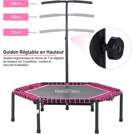 HOMCOM Trampoline De Fitness / Gymnastique Haute Performance Ø 122 Cm élastiques Bungee + Guidon Hauteur Réglable 122-138 Cm Rose Noir - Rose 6 HOMCOM Trampoline De Fitness / Gymnastique Haute Performance Ø 122 Cm élastiques Bungee + Guidon Hauteur Réglable 122-138 Cm Rose Noir - Rose – Image 4