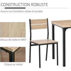 HOMCOM Table Avec 2 Chaises Style Industriel Acier Noir MDF Coloris Bois De Chêne - Gris -France HOMCOM Soldes 2022 18304244 5
