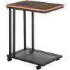 HOMCOM Table Basse Table D'appoint Vintage Style Industriel étagère Acier Noir MDF Coloris Boisé - Marron