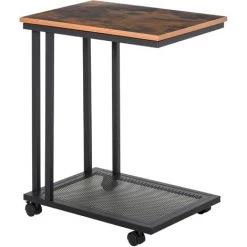 HOMCOM Table Basse Table D'appoint Vintage Style Industriel étagère Acier Noir MDF Coloris Boisé - Marron