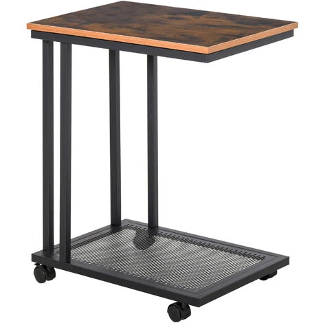HOMCOM Table Basse Table D'appoint Vintage Style Industriel étagère Acier Noir MDF Coloris Boisé - Marron 5 HOMCOM Table Basse Table D'appoint Vintage Style Industriel étagère Acier Noir MDF Coloris Boisé - Marron – Image 3