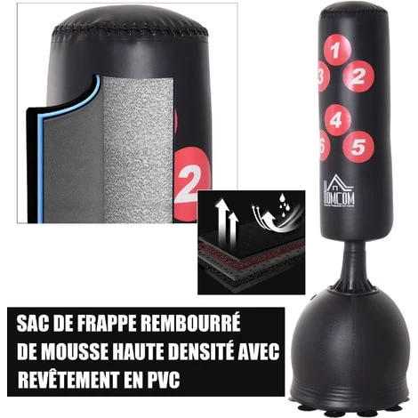 HOMCOM Sac De Frappe Boxe Sur Pied Punching Ball Autoportant Adulte Enfant H1,65 M Cibles De Touche Ventouses Antidérapantes Noir Rouge - Marron 7 HOMCOM Sac De Frappe Boxe Sur Pied Punching Ball Autoportant Adulte Enfant H1,65 M Cibles De Touche Ventouses Antidérapantes Noir Rouge - Marron – Image 5