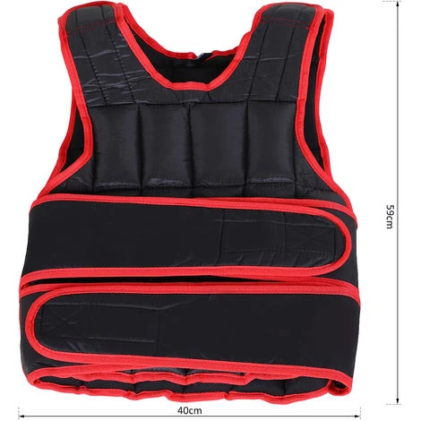 HOMCOM Gilet Lesté Réglable Veste Lestée 15 Kg Max. Poids Amovibles Entrainement Musculation Exercice Boxe Oxford Noir Rouge - Noir 5 HOMCOM Gilet Lesté Réglable Veste Lestée 15 Kg Max. Poids Amovibles Entrainement Musculation Exercice Boxe Oxford Noir Rouge - Noir – Image 3