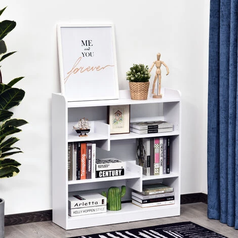 HOMCOM Bibliothèque étagère Meuble De Rangement Dim. 90L X 24l X 91H Cm 4 Niveaux 3 Panneaux Arrières Panneaux De Particules Blanc - Blanc 4 HOMCOM Bibliothèque étagère Meuble De Rangement Dim. 90L X 24l X 91H Cm 4 Niveaux 3 Panneaux Arrières Panneaux De Particules Blanc - Blanc – Image 2