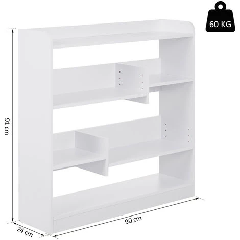 HOMCOM Bibliothèque étagère Meuble De Rangement Dim. 90L X 24l X 91H Cm 4 Niveaux 3 Panneaux Arrières Panneaux De Particules Blanc - Blanc 5 HOMCOM Bibliothèque étagère Meuble De Rangement Dim. 90L X 24l X 91H Cm 4 Niveaux 3 Panneaux Arrières Panneaux De Particules Blanc - Blanc – Image 3