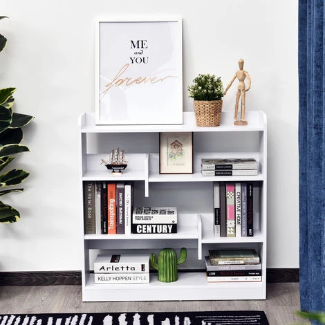 HOMCOM Bibliothèque étagère Meuble De Rangement Dim. 90L X 24l X 91H Cm 4 Niveaux 3 Panneaux Arrières Panneaux De Particules Blanc - Blanc 6 HOMCOM Bibliothèque étagère Meuble De Rangement Dim. 90L X 24l X 91H Cm 4 Niveaux 3 Panneaux Arrières Panneaux De Particules Blanc - Blanc – Image 4