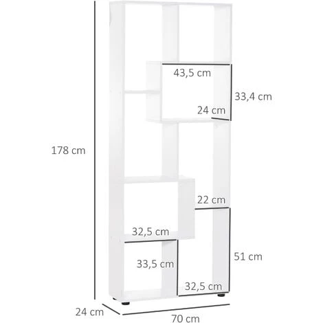 HOMCOM Bibliothèque étagère Zig Zag Design Contemporain 70L X 24l X 178H Cm Panneaux Particules Blanc 5 HOMCOM Bibliothèque étagère Zig Zag Design Contemporain 70L X 24l X 178H Cm Panneaux Particules Blanc – Image 3