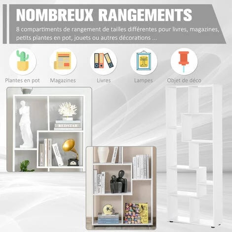HOMCOM Bibliothèque étagère Zig Zag Design Contemporain 70L X 24l X 178H Cm Panneaux Particules Blanc 6 HOMCOM Bibliothèque étagère Zig Zag Design Contemporain 70L X 24l X 178H Cm Panneaux Particules Blanc – Image 4