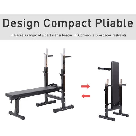 HOMCOM Banc De Musculation Fitness Pliable Entrainement Complet Dossier Réglable Poignées De Poussée Acier Renforcé Noir - Noir 7 HOMCOM Banc De Musculation Fitness Pliable Entrainement Complet Dossier Réglable Poignées De Poussée Acier Renforcé Noir - Noir – Image 5