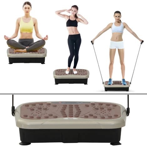 HOMCOM Plateforme Vibrante Oscillante 200 W écran LED Vitesse Réglable Port USB Télécommande Et Bandes De Résistance Inclus Marron Beige 6 HOMCOM Plateforme Vibrante Oscillante 200 W écran LED Vitesse Réglable Port USB Télécommande Et Bandes De Résistance Inclus Marron Beige – Image 4