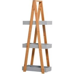 HOMCOM Etagère En Bambou De Salle De Bain étagère Debout 3 Paniers Dim. 30L X 18l X 81H Cm Bambou MDF Gris - Gris