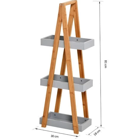 HOMCOM Etagère En Bambou De Salle De Bain étagère Debout 3 Paniers Dim. 30L X 18l X 81H Cm Bambou MDF Gris - Gris 5 HOMCOM Etagère En Bambou De Salle De Bain étagère Debout 3 Paniers Dim. 30L X 18l X 81H Cm Bambou MDF Gris - Gris – Image 3
