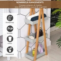HOMCOM Etagère En Bambou De Salle De Bain étagère Debout 3 Paniers Dim. 30L X 18l X 81H Cm Bambou MDF Gris - Gris 10 HOMCOM Etagère En Bambou De Salle De Bain étagère Debout 3 Paniers Dim. 30L X 18l X 81H Cm Bambou MDF Gris - Gris -France HOMCOM Soldes 2022 19118840 4