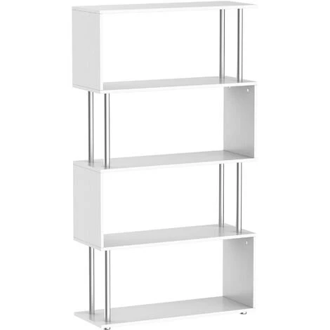 HOMCOM Bibliothèque étagère Design Contemporain En S 4 Niveaux 80L X 30l X 145H Cm Coloris Blanc 3 HOMCOM Bibliothèque étagère Design Contemporain En S 4 Niveaux 80L X 30l X 145H Cm Coloris Blanc