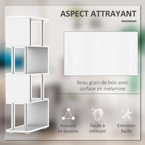 HOMCOM Bibliothèque étagère Design Contemporain En S 4 Niveaux 80L X 30l X 145H Cm Coloris Blanc 6 HOMCOM Bibliothèque étagère Design Contemporain En S 4 Niveaux 80L X 30l X 145H Cm Coloris Blanc – Image 4