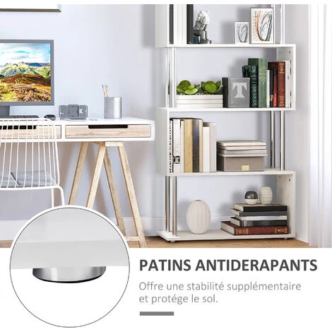 HOMCOM Bibliothèque étagère Design Contemporain En S 4 Niveaux 80L X 30l X 145H Cm Coloris Blanc 7 HOMCOM Bibliothèque étagère Design Contemporain En S 4 Niveaux 80L X 30l X 145H Cm Coloris Blanc – Image 5