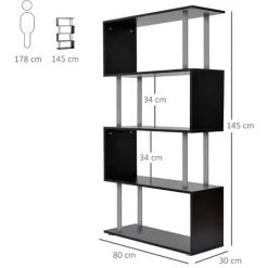 HOMCOM Bibliothèque étagère Design Contemporain En S 4 Niveaux 80L X 30l X 145H Cm Coloris Noir -France HOMCOM Soldes 2022 1933046 3