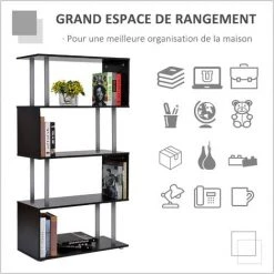 HOMCOM Bibliothèque étagère Design Contemporain En S 4 Niveaux 80L X 30l X 145H Cm Coloris Noir -France HOMCOM Soldes 2022 1933046 4