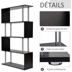 HOMCOM Bibliothèque étagère Design Contemporain En S 4 Niveaux 80L X 30l X 145H Cm Coloris Noir -France HOMCOM Soldes 2022 1933046 5